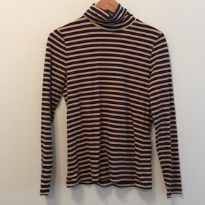 DONATED Lands’ End Tan and Navy Striped Turtleneck